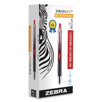 Zebra 47130 Sarasa Dry X30 0.7 mm Red Ink Retractable Gel Pens (1 Dozen)