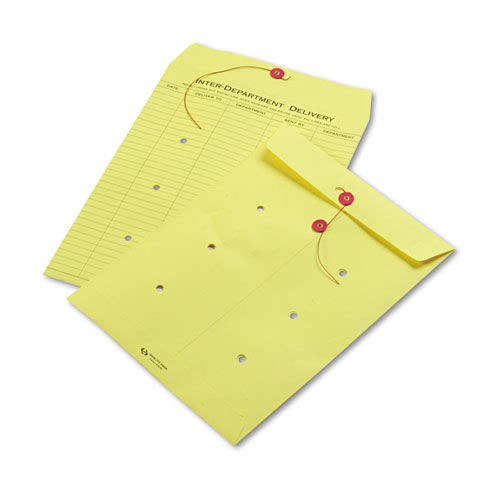 Quality Park QUA63576 Colored Paper String And Button Interoffice Envelope, #97, One-Sided Five-Column Format, 10 X 13, Yellow, 100/box image number 0