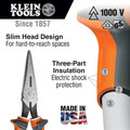 Klein Tools 2038EINS 8 in. Slim Insulated Long Nose Side Cutter Pliers image number 3