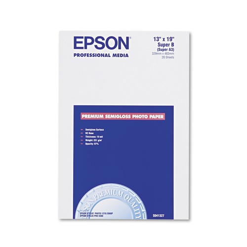 Epson S041327 Premium Photo Paper, 10.4 Mil, 13 X 19, Semi-Gloss White, 20/pack image number 0