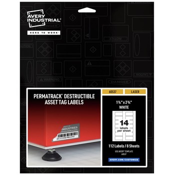 Avery 60537 PermaTrack 1.25 in. x 2.75 in. Destructible Asset Tag Labels - White (14-Piece/Sheet 8-Sheet/Pack)