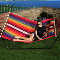 Outdoor Living | Bliss Hammock BH-404F 265 lbs. Capacity 48 in. Caribbean Hammock with Pillow, Velcro Straps, and Chains - Toasted Almond Stripe image number 5