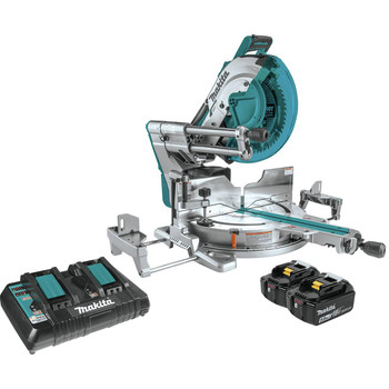 MITER SAWS | Makita XSL07PT 18V X2 (36V) LXT Brushless Lithium-Ion 12 in. Cordless Laser Dual Bevel Sliding Compound Miter Saw Kit with 2 Batteries (5 Ah)
