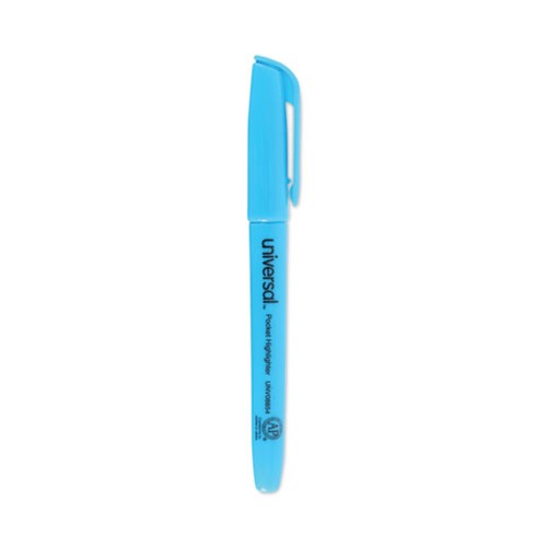 Universal UNV08854 Chisel Tip Fluorescent Blue Ink Blue Barrel Pocket Highlighters (1 Dozen) image number 0