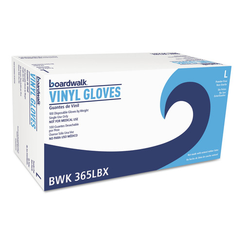 Boardwalk BWK365LBX Disposable Powder-Free Vinyl Gloves - Large, Clear (100/Box) image number 0