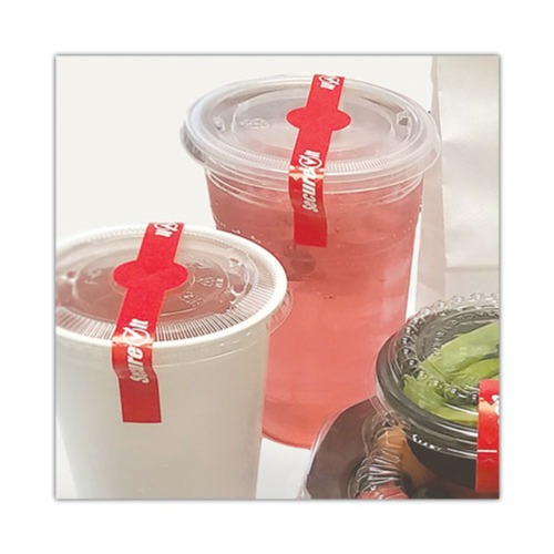 National Checking Company P17SI-2 SecureIT Tamper Evident 1 in. x 7 in. Secure It Drink Lid Seal - Red (2 Rolls/Pack, 250/Roll) image number 0