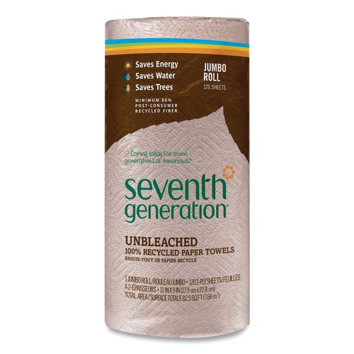 Paper Towels and Napkins | Seventh Generation SEV 13720 Natural Unbleached 100% Recycled Paper Kitchen Towel Rolls,11 X 9,120 Sheets/rl,30 Rl/ct image number 0