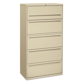 HON H785.L.L 36 in. x 18 in. x 64-1/4 in. 700 Series Five-Drawer Lateral File with Roll-Out Shelf- Putty