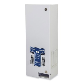 HOSPECO D1-25 Dual Sanitary Napkin/tampon Dispenser, Coin, Metal, 10 X 6 1/2 X 26 1/4, White