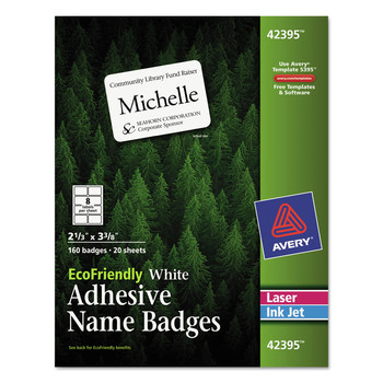 Avery 42395 EcoFriendly 3.38 in. x 2.33 in. Adhesive Name Badge Labels - White (160/Pack)