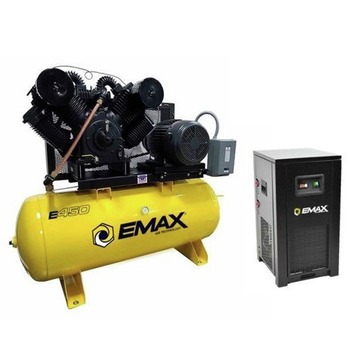 STATIONARY AIR COMPRESSORS | EMAX EP25H120V3PKG 25 HP 120 Gallon Oil-Lube Stationary Air Compressor with 115V 14 Amp Refrigerated Corded Air Dryer Bundle