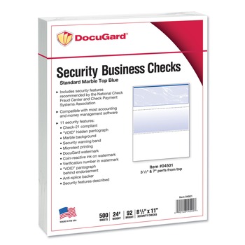 DocuGard 04501 Security Business Checks, 11 Features, 8.5 X 11, Blue Marble Top, 500/ream
