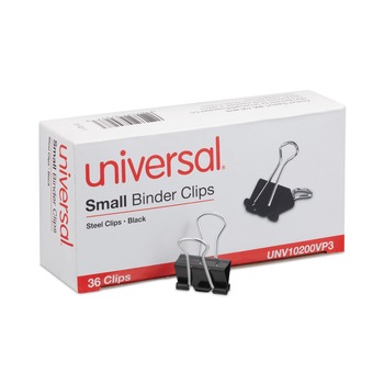 Universal UNV10200VP3 Binder Clips - Small, Black/Silver (36/Pack)