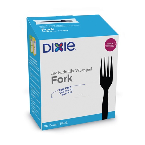 Cutlery | Dixie FM5W540 Grab'N Go Wrapped Cutlery Fork - Black (90-Piece/Pack) image number 0