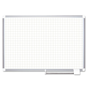 MasterVision MA2747830 1 in. x 1 in. Gridded 72 in. x 48 in. Magnetic Steel Planner Board - White/Silver