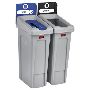 Rubbermaid Commercial 2007915 Slim Jim 46-Gallon 2-Stream Landfill/Paper Recycling Station Kit