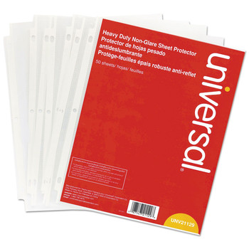 Universal UNV21129 Top-Load Heavy Gauge Non-Glare Poly Sheet Protectors - Clear (50/Pack)