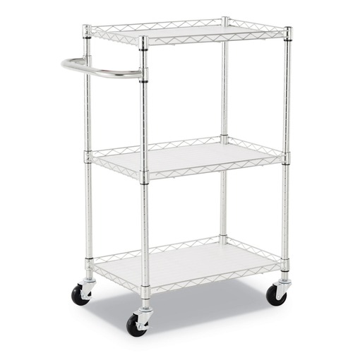 Alera ALESW322416SR 24 in. x 16 in. x 39 in. 500 lbs. Capacity 3-Shelf Wire Cart with Liners - Silver image number 0