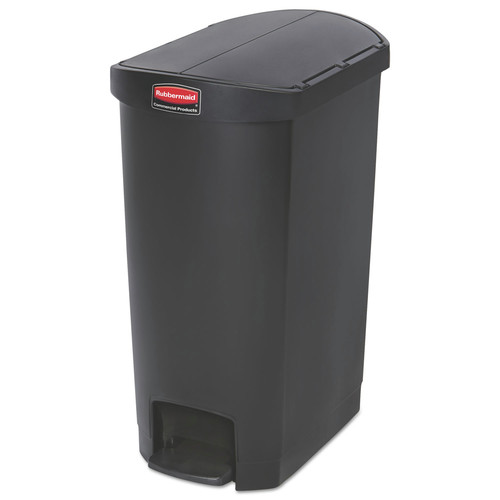 Waste Cans | Rubbermaid Commercial 1883612 Slim Jim 13 Gallon End Step Style Resin Step-On Container - Black image number 0