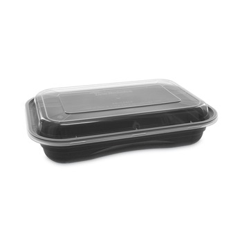 Pactiv Corp. NV2GRT2786B Versa2Go 27 oz. Microwaveable Rectangular Container/Lid Combo - Black/Clear (150/Carton)