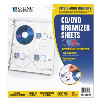 C-Line 61948 Standard, Stores 8 CDs, Deluxe CD Ring Binder Storage Pages (5/Pack)