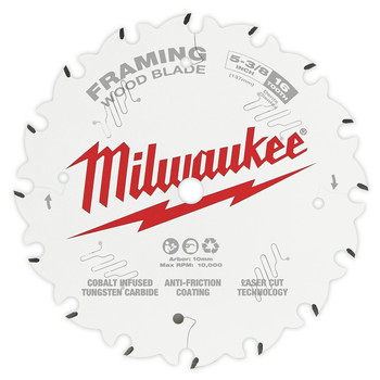 Milwaukee 48-40-0522 5-3/8 in. 16T Framing Circular Saw Blade Milwaukee 48-40-0522 5-3/8 in. 16T Framing Circular Saw Blade