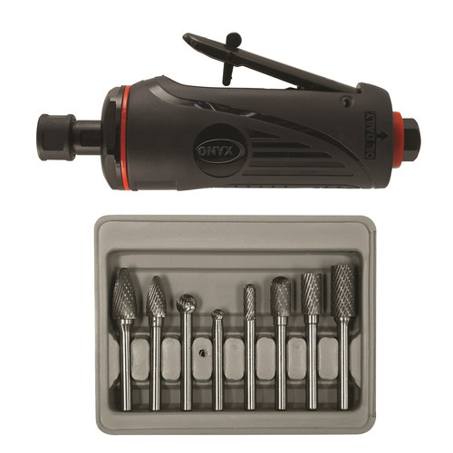 Astro Pneumatic 2181B ONYX 1/4 in. Medium Die Grinder with 8-Piece Double Cut Carbide Rotary Burr Set image number 0