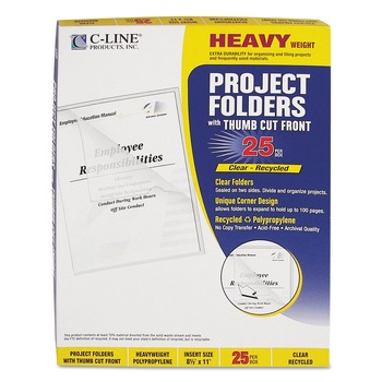 C-Line 62127 Letter Size Poly Project Folders - Clear (25/Box)