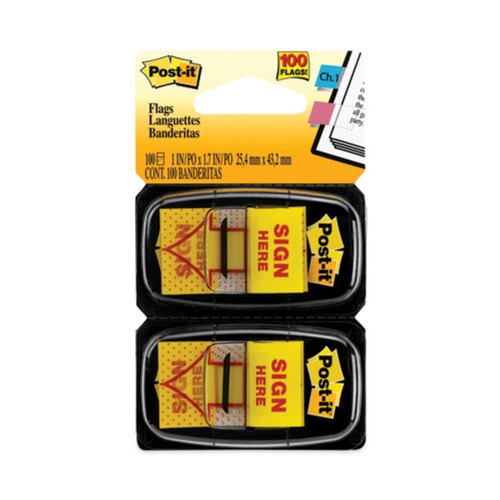 New Arrivals | Post-it Flags 680-SH2 Arrow Message 1-in Page Flags, "sign Here", Yellow, 2 50-Flag Dispensers/pack image number 0
