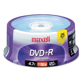 Maxell 639011 Dvdplusr High-Speed Recordable Disc, 4.7 Gb, 16x, Spindle, Silver, 25/pack