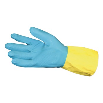 CLEANING GLOVES | Impact IMP 8433L Pro-Guard Heavy Weight Flock Lined Neoprene/Latex Gloves - Large, Blue/Yellow (1-Dozen)