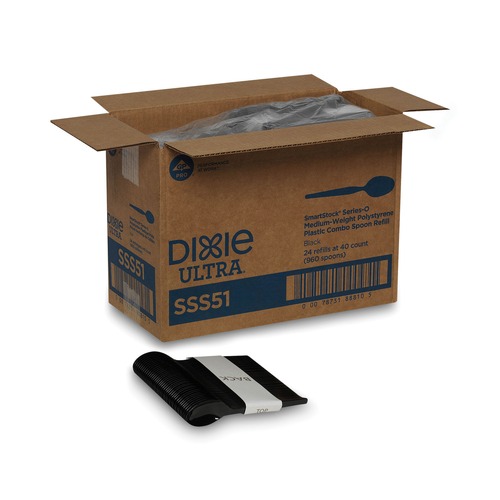 New Arrivals | Dixie SSS51 Smartstock Plastic Cutlery Refill Spoons - Black (24 Packs/Carton, 40/Pack) image number 0