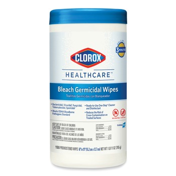 PRODUCTS | Clorox Healthcare 30577 6 in. x 5 in. Unscented Germicidal Bleach Wipes - White (150/Canister)