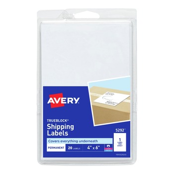 Avery 05292 Inkjet/Laser Printer 4 in. x 6 in. Shipping Labels with TrueBlock Technology - White (20-Piece/Pack)