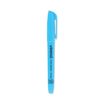 Universal UNV08854 Chisel Tip Fluorescent Blue Ink Blue Barrel Pocket Highlighters (1 Dozen)