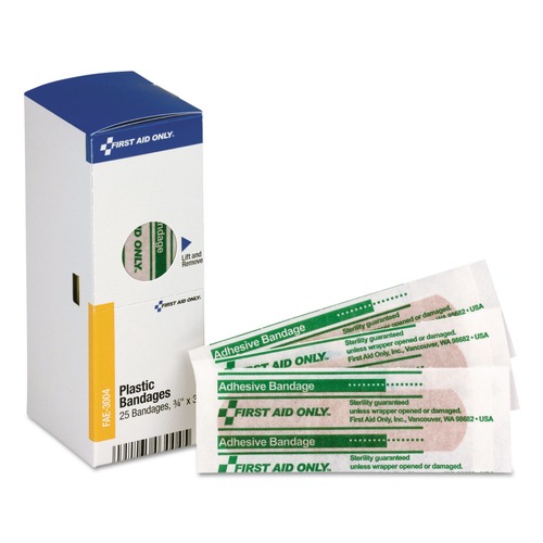 First Aid | First Aid Only FAE-3004 SmartCompliance 3/4 in. x 3 in. Adhesive Plastic Bandage Refill (25/Box) image number 0
