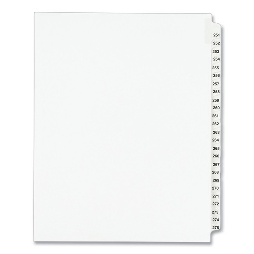 Avery 01340 11 in. x 8.5 in. 25 Tab Numbers 251 - 275 Legal Exhibit Side Tab Index Divider Set - White (1-Set) image number 0