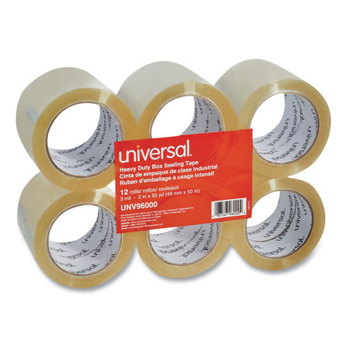 Universal UNV96000 1.88 in. x 54.6 yds, 3 in. Core, Heavy-Duty Box Sealing Tape - Clear (12/Box) image number 0