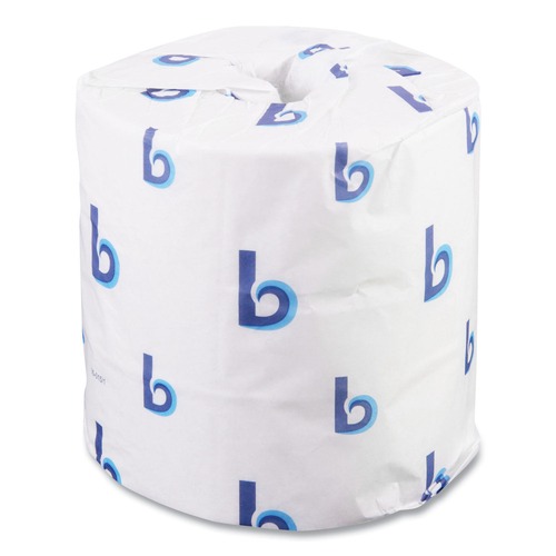 Cleaning & Janitorial Supplies | Boardwalk 6155B 4.5 in. x 4.5 in. 2-Ply Septic Safe Toilet Tissue - White (500 Sheets/Roll, 96 Rolls/Carton) image number 0