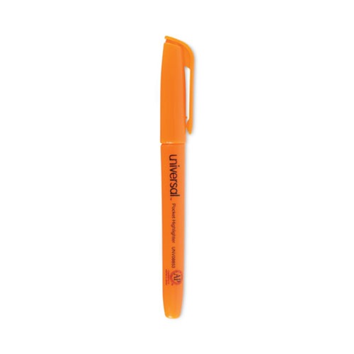 Universal UNV08853 Chisel Tip Fluorescent Orange Ink Orange Barrel Pocket Highlighters (1 Dozen) image number 0
