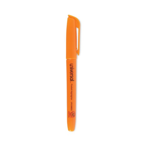 New Arrivals | Universal UNV08853 Chisel Tip Fluorescent Orange Ink Orange Barrel Pocket Highlighters (1 Dozen) image number 0