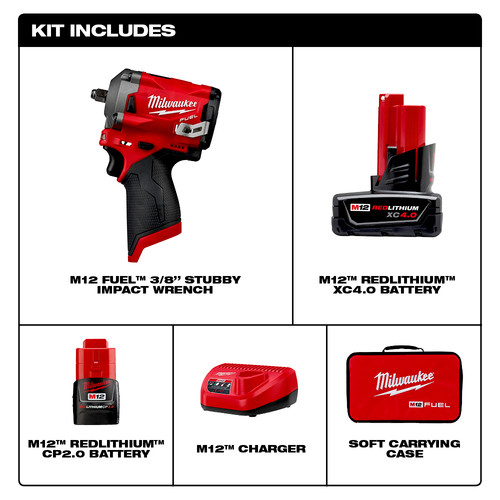 Milwaukee 255422 M12 FUEL Stubby 38 in. Impact Wrench Kit