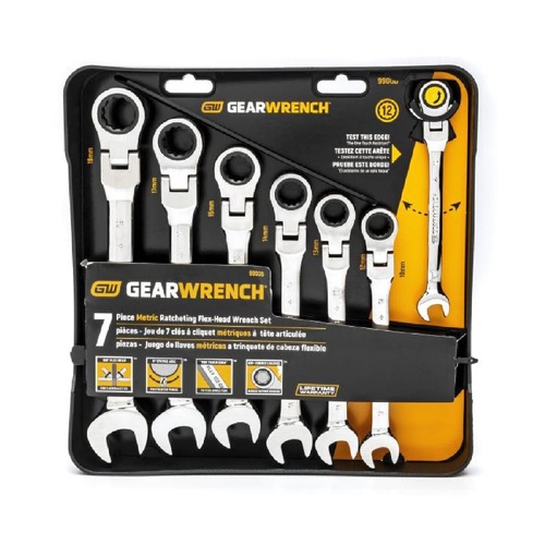 GearWrench 9900D 7-Piece Metric Flex Head Combination Ratcheting Wrench Set image number 0