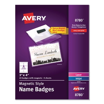 Avery 08780 4 in. x 3 in., Horizontal, Magnetic Style Name Badge Kit - White (24/Pack)