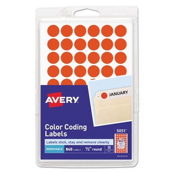 Avery 05051 0.5 in. Adhesive Color Coding Labels - Neon Red (60-Piece/Sheet, 14 Sheets/Pack)