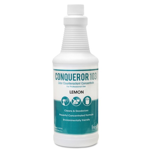 Fresh Products 12-32WB-LE Conqueror 103 Odor Counteractant Concentrate, Lemon, 32oz Bottle (12/Carton) image number 0