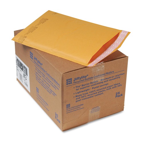 Sealed Air 10188 Jiffylite #3 Barrier Bubble Lining Self-Adhesive Closure 8.5 in. x 14.5 in. Self-Seal Bubble Mailers - Golden Kraft (25/Carton) image number 0