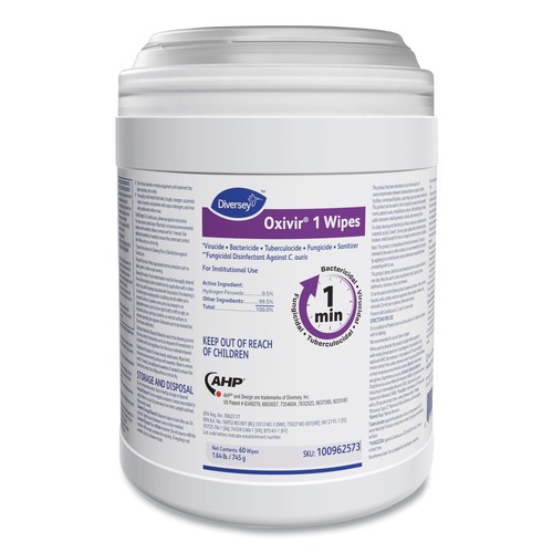 Paper Towels and Napkins | Diversey Care 100962573 Oxivir 10 in. x 10 in. Characteristic Scent 1 Wipes - White (60 Wipes/Canister, 12 Canisters/Carton) image number 0