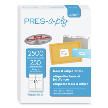 PRES-a-ply 30609 2 in. x 4 in. Laser and Inkjet Labels - White (10-Piece/Sheet 250 Sheets/Box)