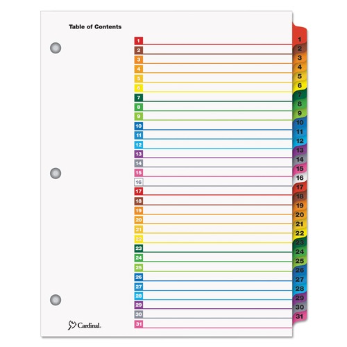 Friends and Family Sale - Save up to $60 off | Cardinal 60118 Traditional Onestep Index System, 31-Tab, 1 - 31 Letter - Multicolor (31/Set) image number 0